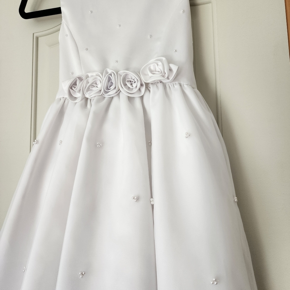Cinderella Flower Girl or First Communion Satin Tulle White Dress 8 - Picture 3 of 8